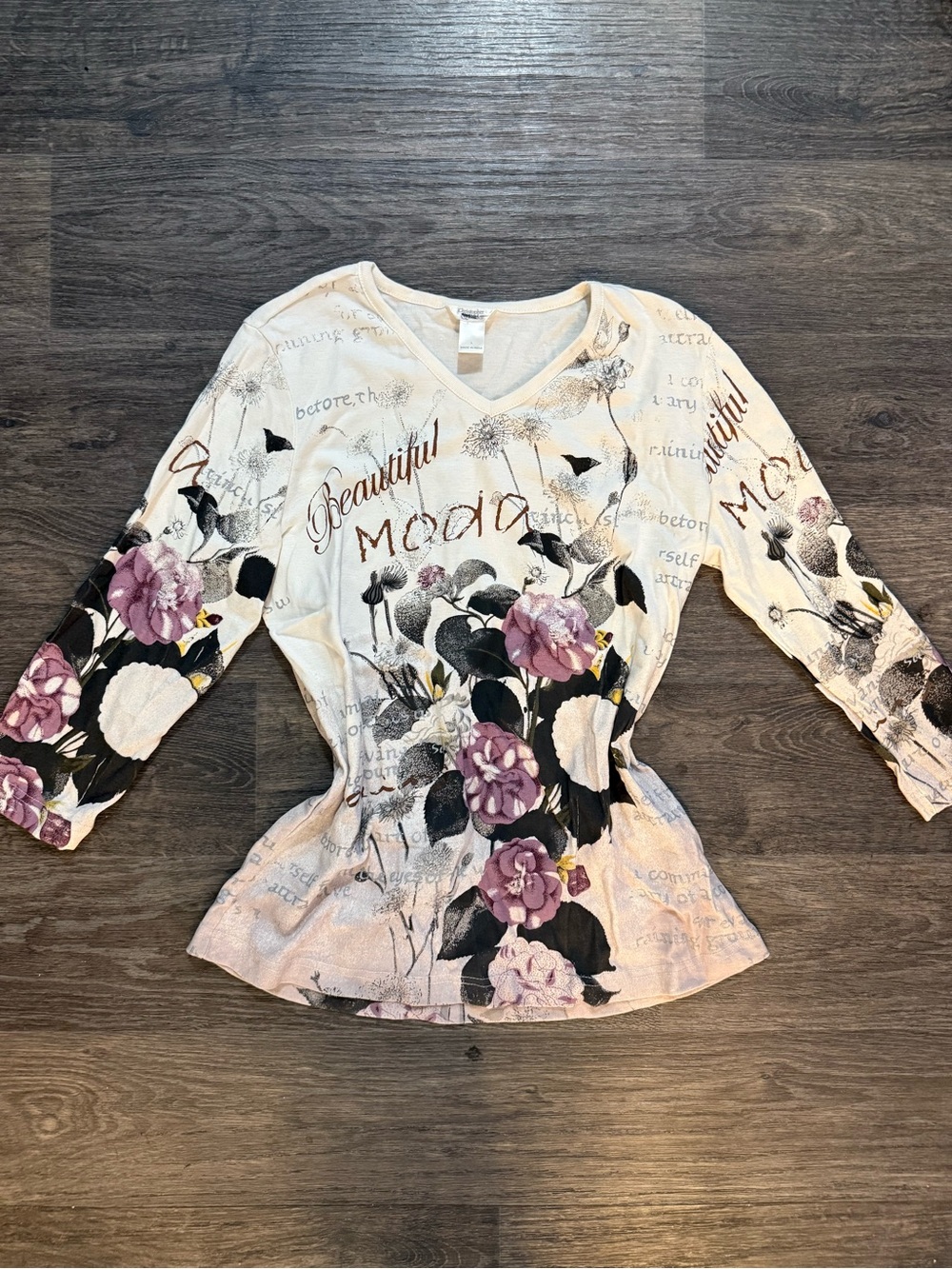 Christopher & Banks Cream V-Neck Top with Purple Floral Print